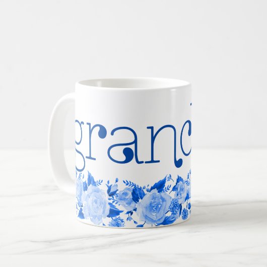Grandma China Blue Waterverf Floral Rozen Koffiemok (Voorkant links)