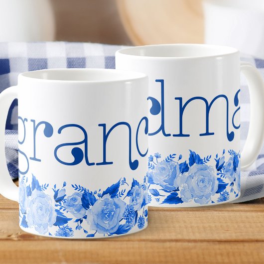 Grandma China Blue Waterverf Floral Rozen Koffiemok