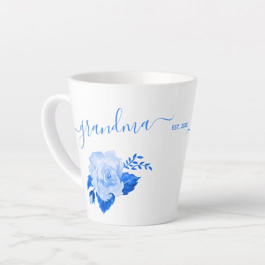 Grandma China Blue Waterverf Roos Latte Mok (Linkerhoek)