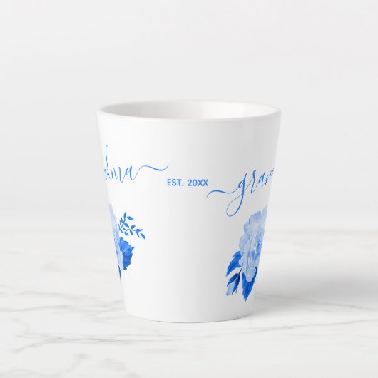 Grandma China Blue Waterverf Roos Latte Mok (Voorkant)