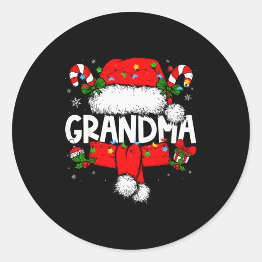 Grandma Christmas Pajama Santa Claus Family Matchi Ronde Sticker (Voorkant)