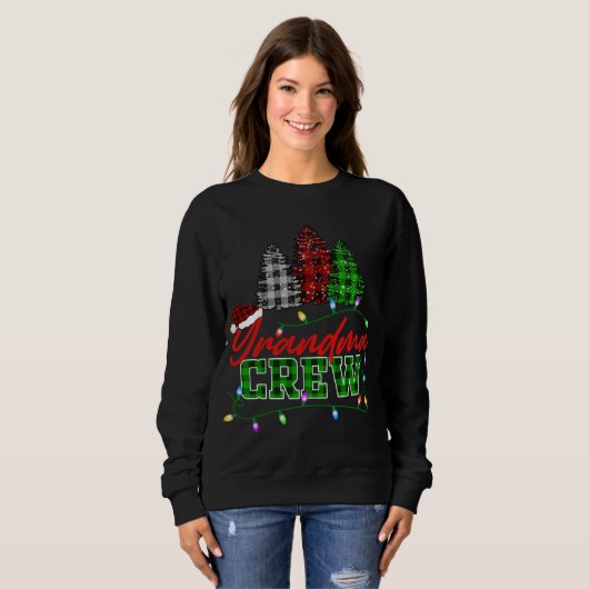 Grandma Crew Tree Buffalo Plaid Matching Family Ch Trui (Voorkant volledig)