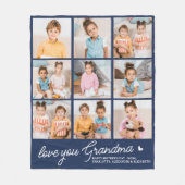 Grandma Custom Modern Navy Blauw 9 Fotocollage Fleece Deken (Voorkant)