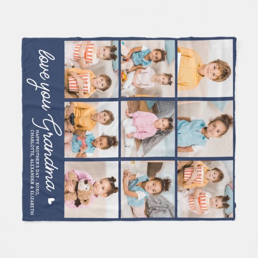 Grandma Custom Modern Navy Blauw 9 Fotocollage Fleece Deken (Voorkant (Horizontaal))