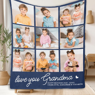 Grandma Custom Modern Navy Blauw 9 Fotocollage Fleece Deken
