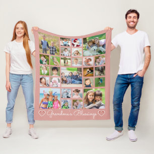 Grandma Custom Text Heft Roos roze Fleece Deken