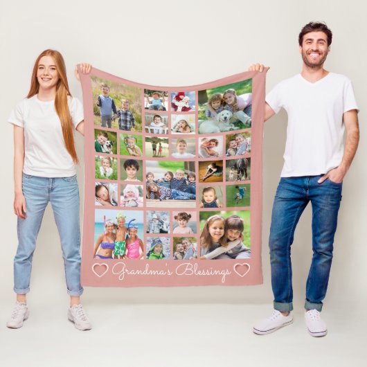 Grandma Custom Text Heft Roos roze Fleece Deken (In situ)