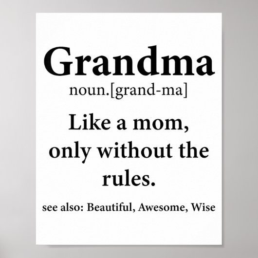 Grandma Definition Like Mom Without Rules Funny Gr Poster (Voorkant)
