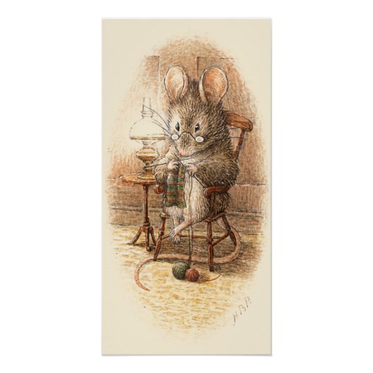 Grandma Dormouse Knitting op een Rocking Stoel Perfect Poster (Voorkant)