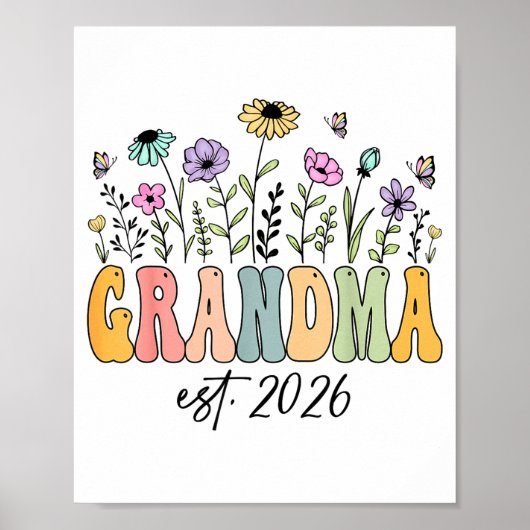 Grandma Est. 2026 Wildflower Promoted To Grandma  Poster (Voorkant)