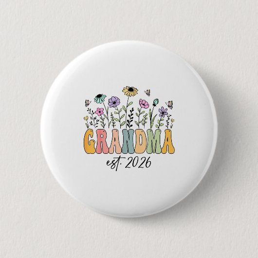 Grandma Est. 2026 Wildflower Promoted To Grandma  Ronde Button 5,7 Cm (Voorkant)