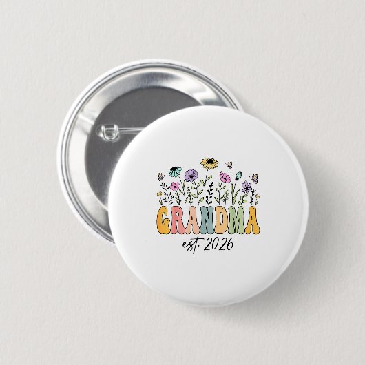 Grandma Est. 2026 Wildflower Promoted To Grandma Ronde Button 5,7 Cm (Voorkant /achterkant)