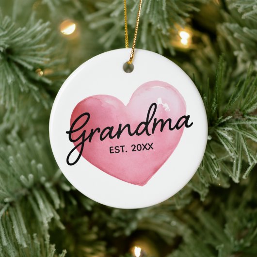 Grandma Est Date Watercolor Heart Christmas Keramisch Ornament (Boom)