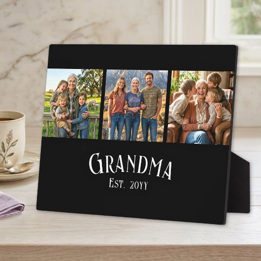 Grandma Est. Established Year Custom Name 3 Photo Fotoplaat