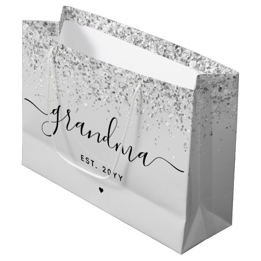 Grandma Est Glitter Confetti Custom Grandma Gifts Groot Cadeauzakje (Voorkant Gekanteld)