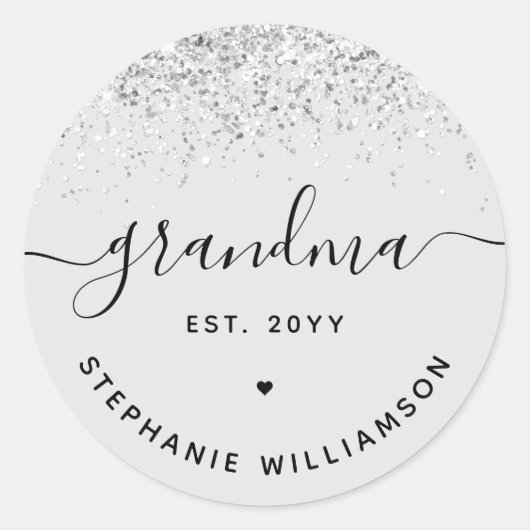 Grandma Est Glitter Confetti Custom Grandma Gifts Ronde Sticker (Voorkant)
