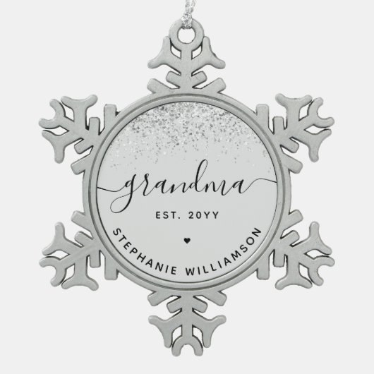 Grandma Est Glitter Confetti Custom Grandma Gifts Tin Sneeuwvlok Ornament (Voorkant)