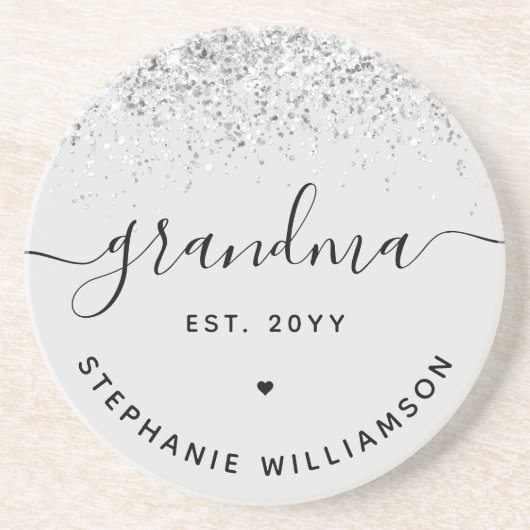 Grandma Est Glitter Confetti Custom Grandma Gifts Zandsteen Onderzetter (Voorkant)