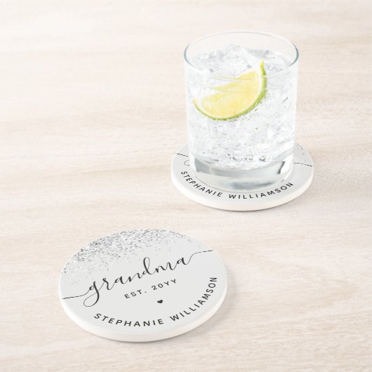 Grandma Est Glitter Confetti Custom Grandma Gifts Zandsteen Onderzetter (Zijkant)