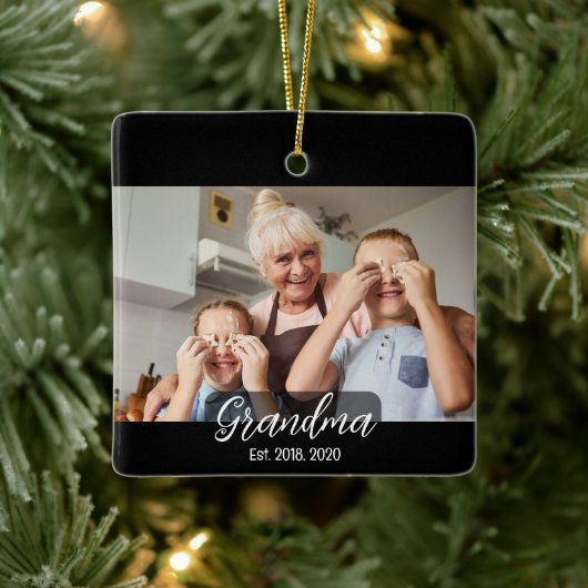 Grandma Est. White script 3 photo Keramisch Ornament (Boom)
