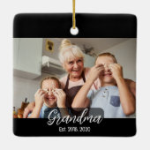 Grandma Est. White script 3 photo Keramisch Ornament (Achterkant)