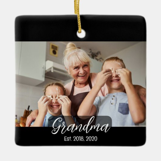 Grandma Est. White script 3 photo Keramisch Ornament (Voorkant)