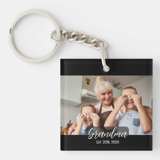 Grandma Est. White script photo Sleutelhanger (Voorkant)