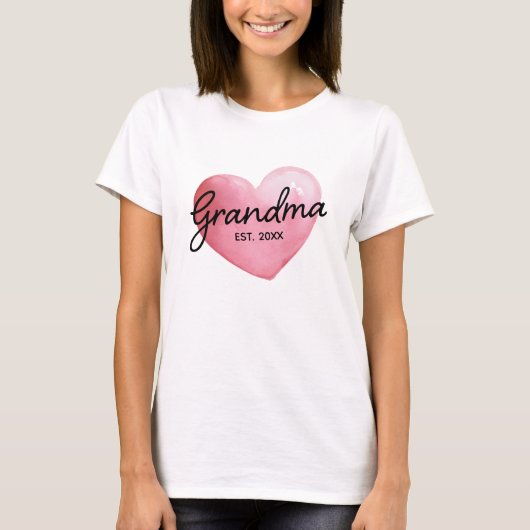 Grandma Est Year Watercolor Heart T-shirt (Voorkant)