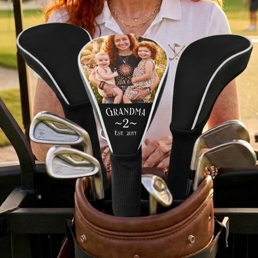 Grandma Established Custom Name Year Photo Black Golfheadcover
