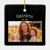 Grandma Established Custom Name Year Photo Black Keramisch Ornament (Achterkant)