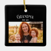 Grandma Established Custom Name Year Photo Black Keramisch Ornament (Voorkant)