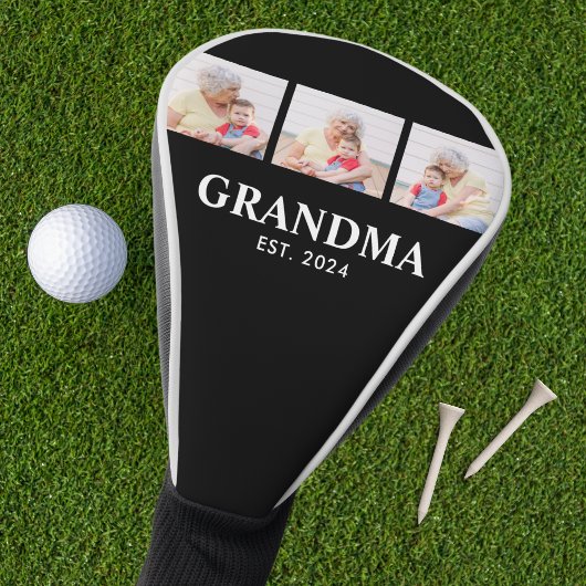 Grandma Established Modern Bold Black 3 Photo Golfheadcover