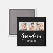 Grandma Established Modern Script 3 Photo Black Magneet (Voorkant / Achterkant)