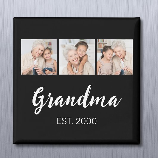 Grandma Established Modern Script 3 Photo Black Magneet