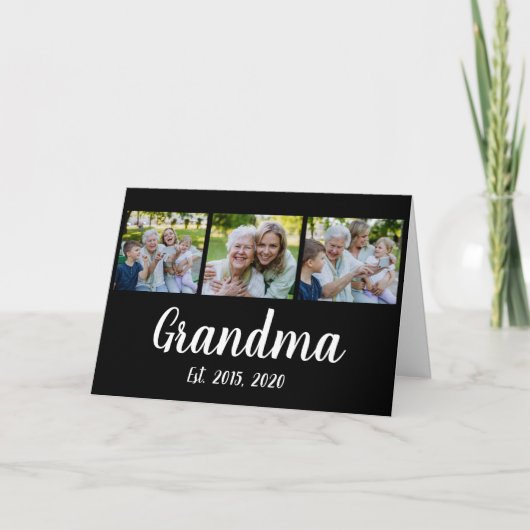 Grandma Established Modern Script Black 3 Photo Bedankkaart (Voorkant)
