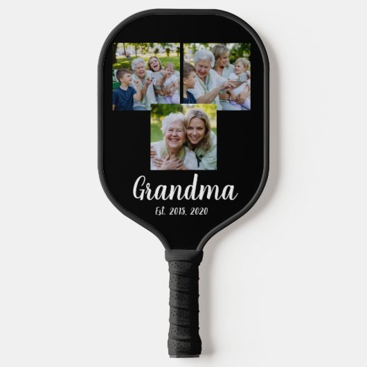 Grandma Established Modern Script Black 3 Photo Pickleball Paddle (Voorkant)
