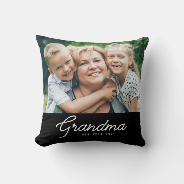 Grandma Established Modern Script Photo Kussen (Voorkant)