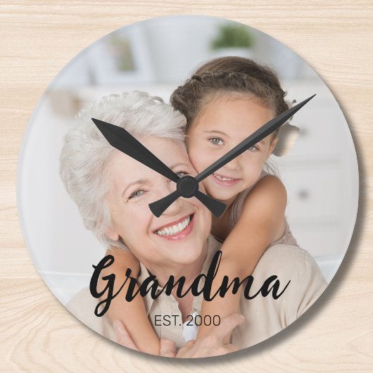 Grandma Established Modern Script Photo Ronde Klok