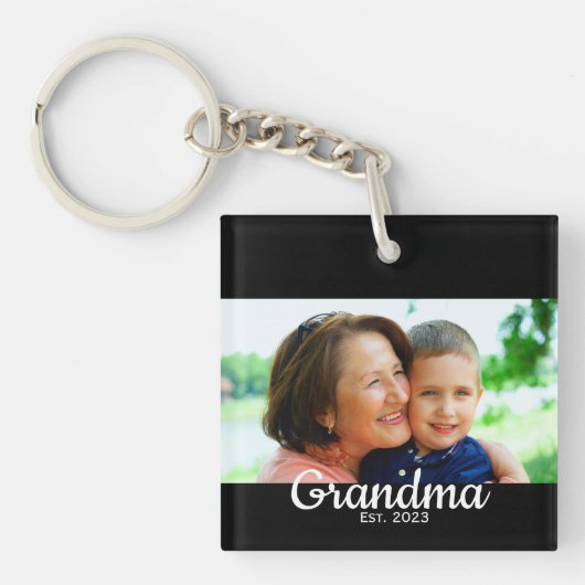 Grandma Established Modern Script Photo  Sleutelhanger (Voorkant)