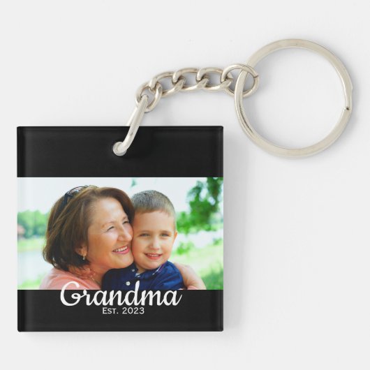 Grandma Established Modern Script Photo  Sleutelhanger (Achterkant)