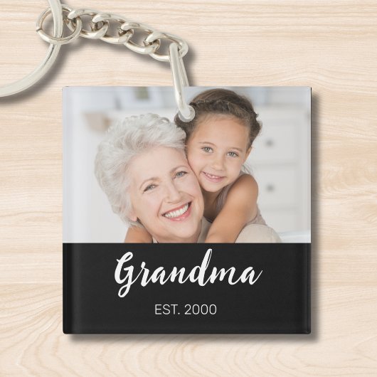 Grandma Established Modern Script Photo Sleutelhanger