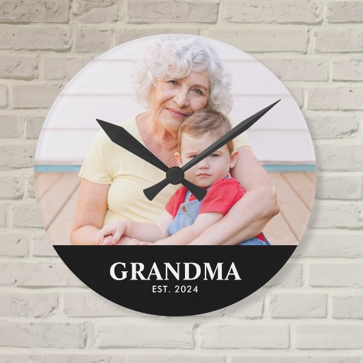 Grandma Established Modern White Photo Ronde Klok