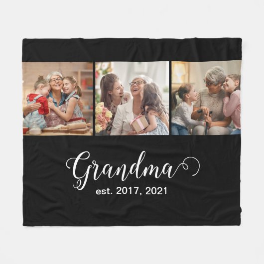 Grandma Established Script Gift 3 Photo Fleece Deken (Voorkant (Horizontaal))