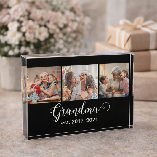 Grandma Established Script Gift 3 Photo Fotoblokken
