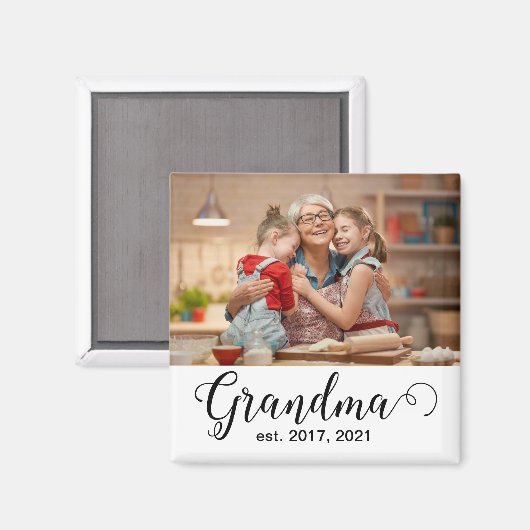 Grandma Established Script Gift Photo Magneet (Voorkant / Achterkant)