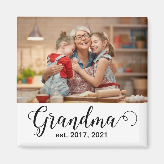 Grandma Established Script Gift Photo Magneet (Voorkant)