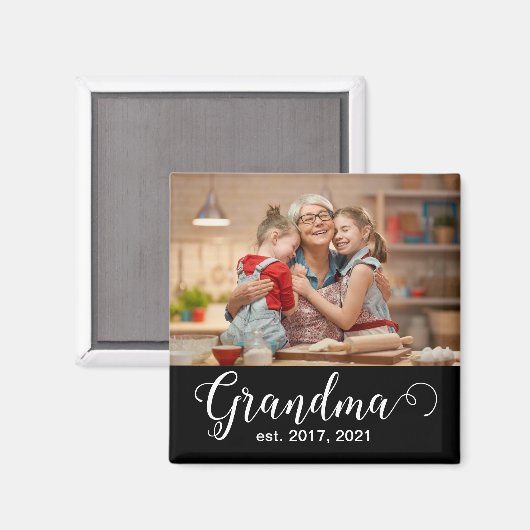 Grandma Established Script Gift Photo Magneet (Voorkant / Achterkant)