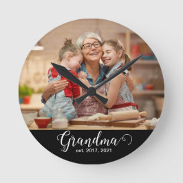 Grandma Established Script Gift Photo Ronde Klok