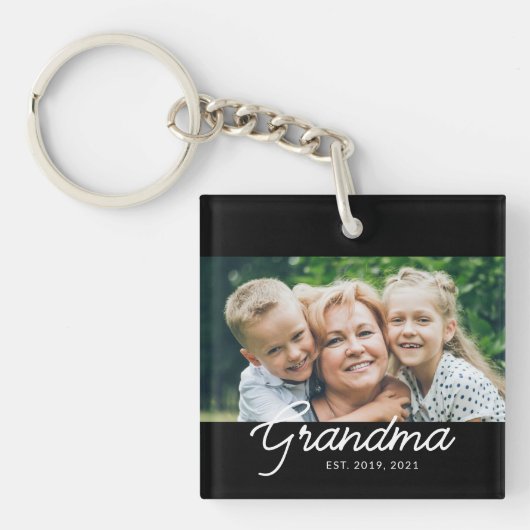 Grandma Established Script Photo Gift Sleutelhanger (Voorkant)