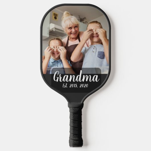 Grandma Established White Script Photo Pickleball Paddle (Voorkant)